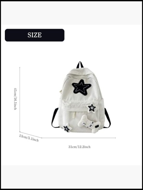 Vintage Corduroy Y2K Star Backpack, Grunge Emo Preppy Daypack for Laptop main image 2